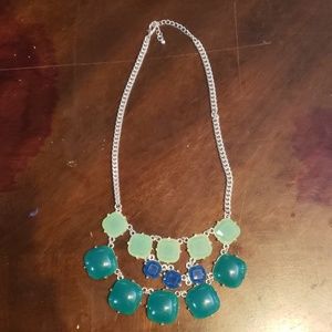 Silver toned light and dark aqua green necklace